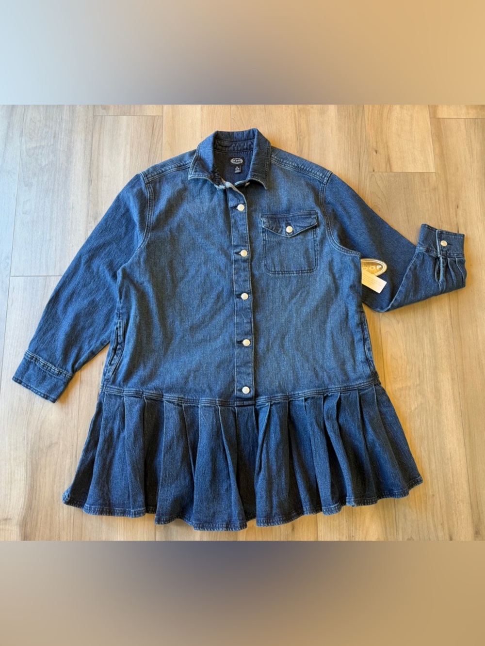 Woman’s Denim Jean Jacket Dress with Pleated Hem